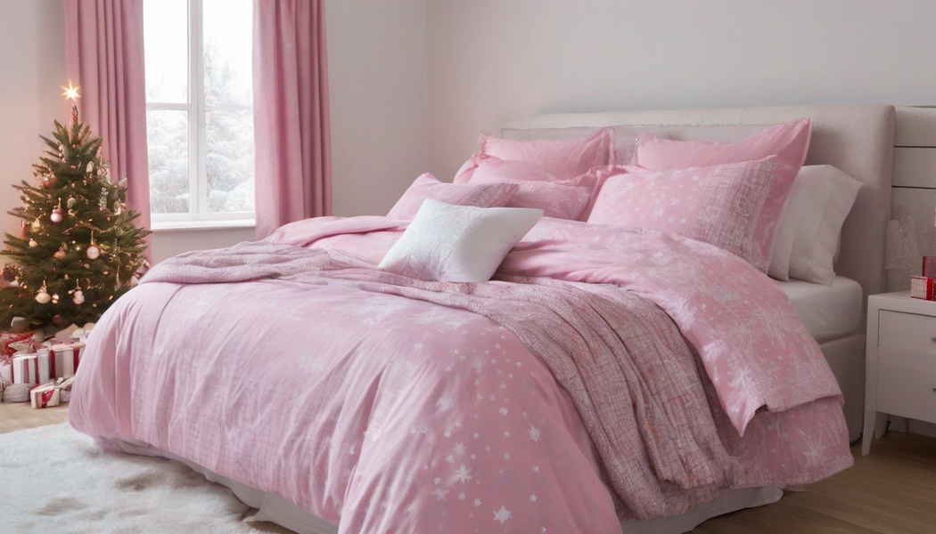 Bettwäsche in Rosa mit Weihnachtsmotiv (NF)