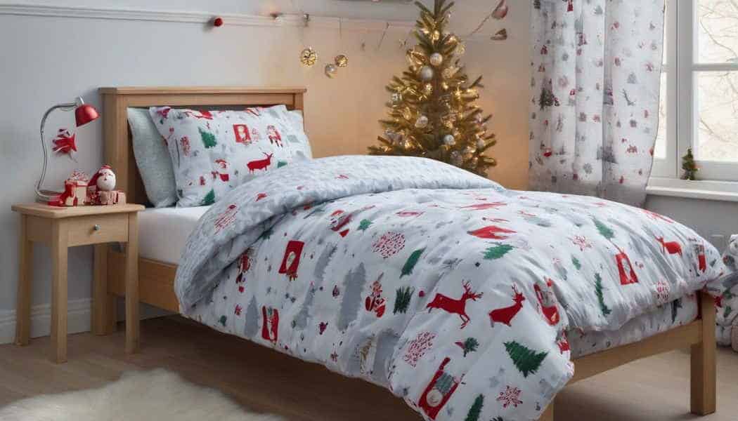 Bettwäsche mit Weihnachtsmotiv auf Einzelbett (NF)